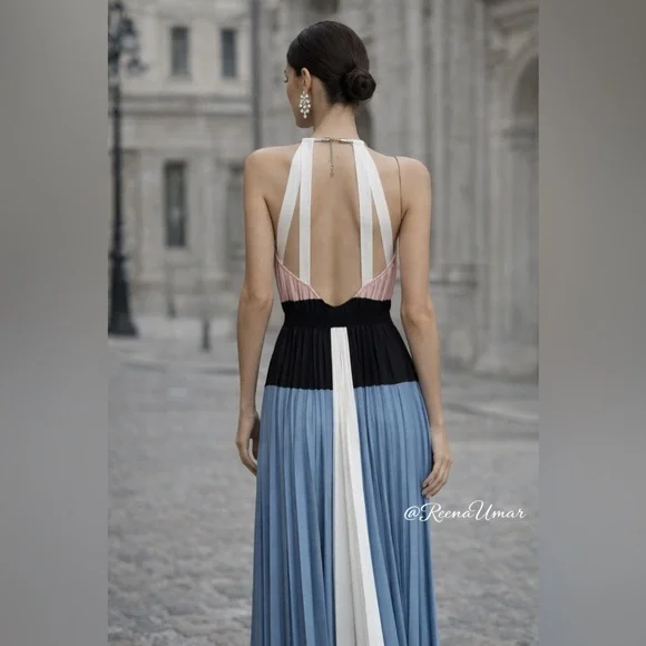 NWT BCBGMaxAzria “CONSTANTINE” Pink & Blue Pleated Maxi Dress – Size XXS - Picture 5 of 17